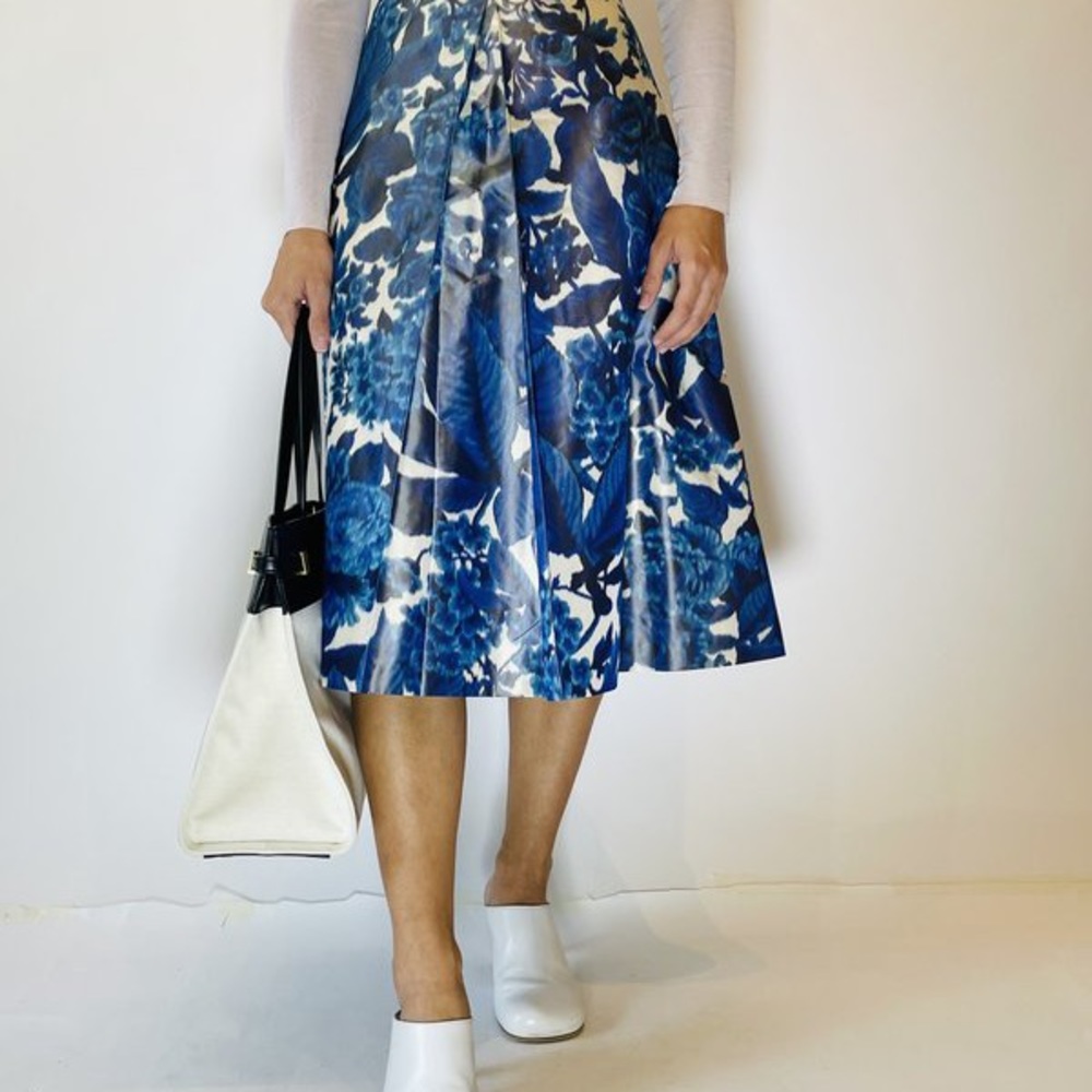 Barneys New York Floral Print Pleated Silk Skirt